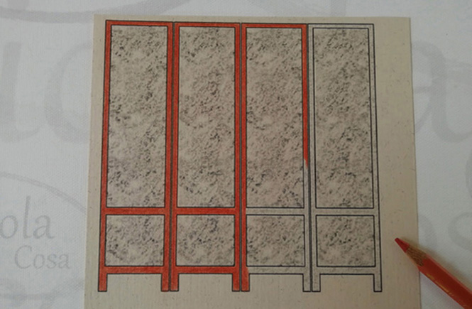 Folding screen template. Frames in reddish color.